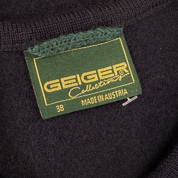 Geiger Collection Austria blue winter pine tree Wool cardigan Jacket size 38 - Picture 7 of 10
